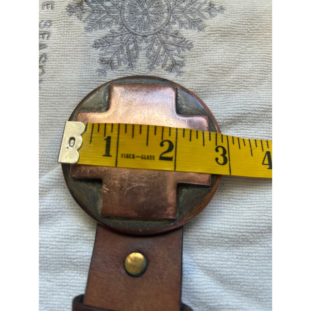 Round Heavy Brass Cross Buckle with Brown Leather Belt - Picture 8 of 10
